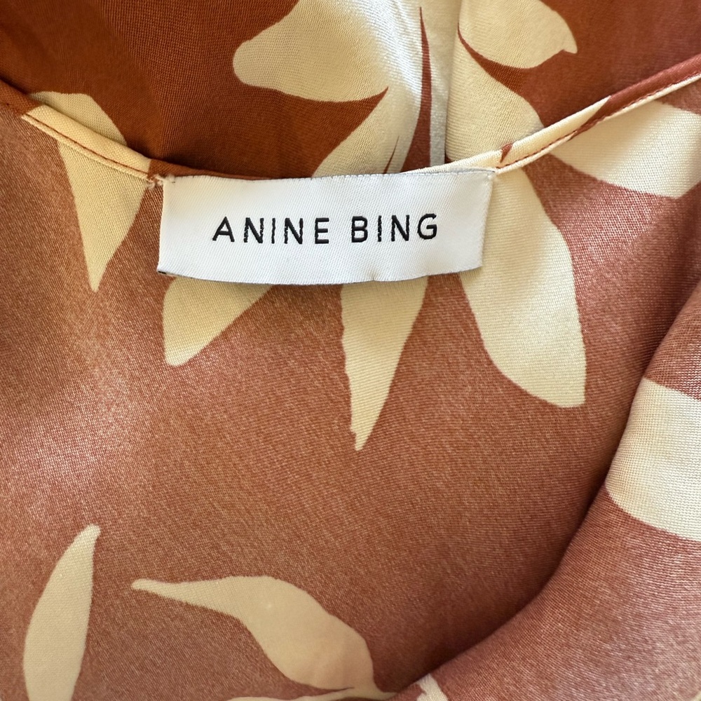 Anine Bing Chloe Silk Slip Dress Terracotta Floral Daisy Maxi Large - Picture 9 of 11